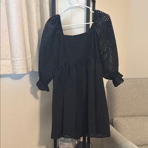 NWT Never Worn Black Smocked Mini Dress with Puff Sleeves